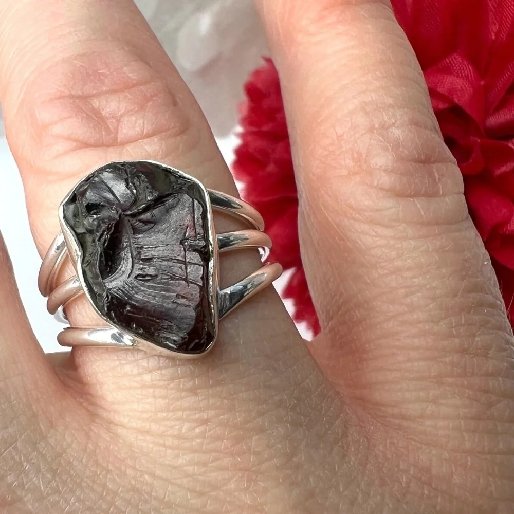 Rough Garnet Ring Size 7 Solid Sterling Silver 925 Chunky Handmade - Picture 5 of 11
